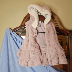 Little Lass Pink Faux Fur Vest with Hood
